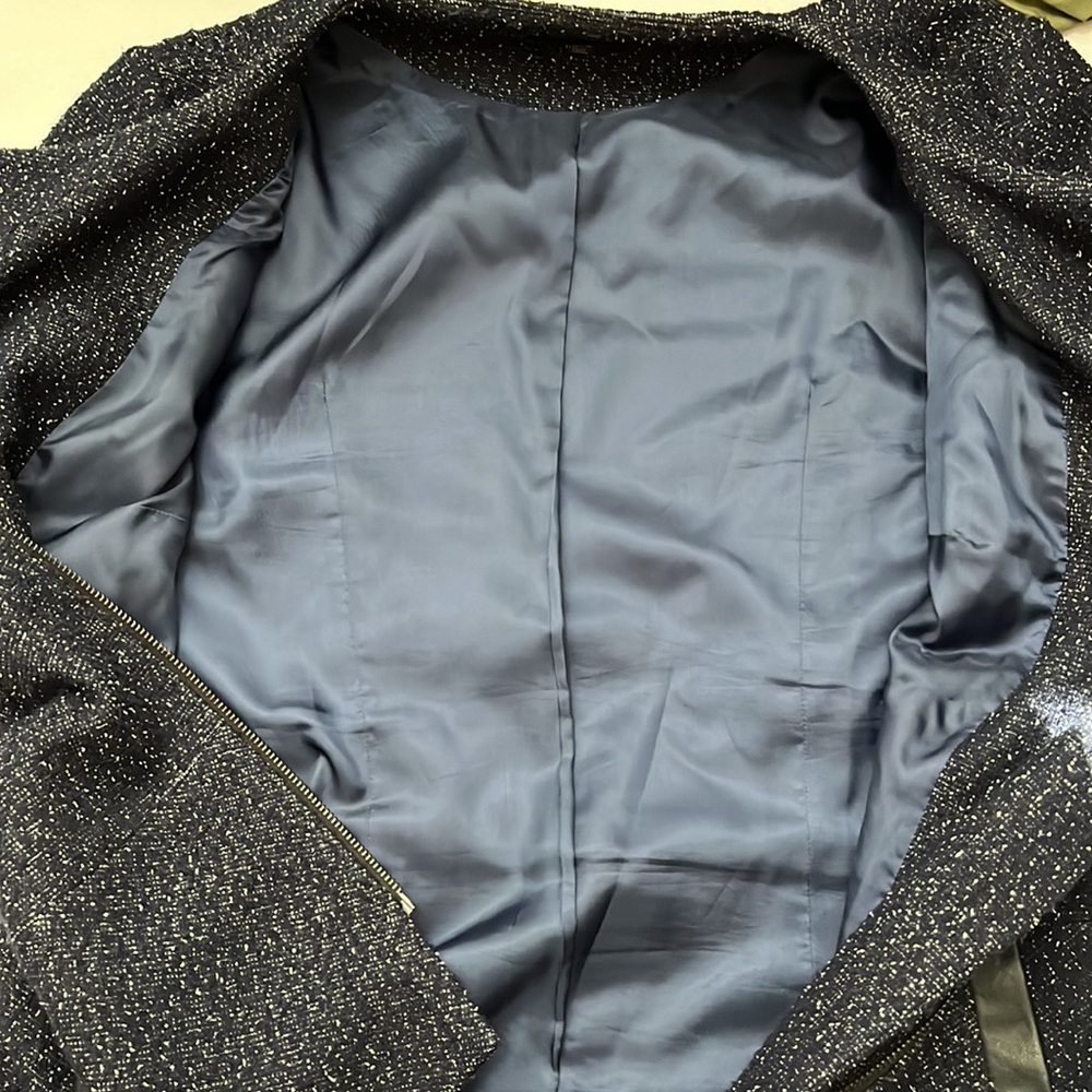 Hugo Boss Klera Tweed Wool Blue Asymmetrical Blazer Coat - Picture 9 of 9
